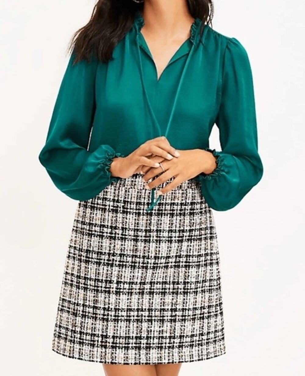 Loft Ann Taylor Size 14 Plaid Cotton Blend Mini Skirt Tweed A-Line